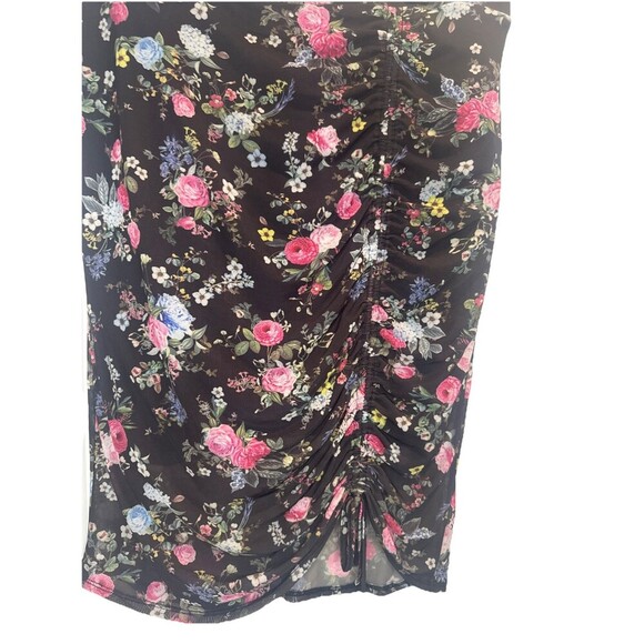 Torrid BLACK Colorful Floral Mesh Lined Pencil Skirt Drawstring Ruched Hem Sz 1X - Picture 3 of 9